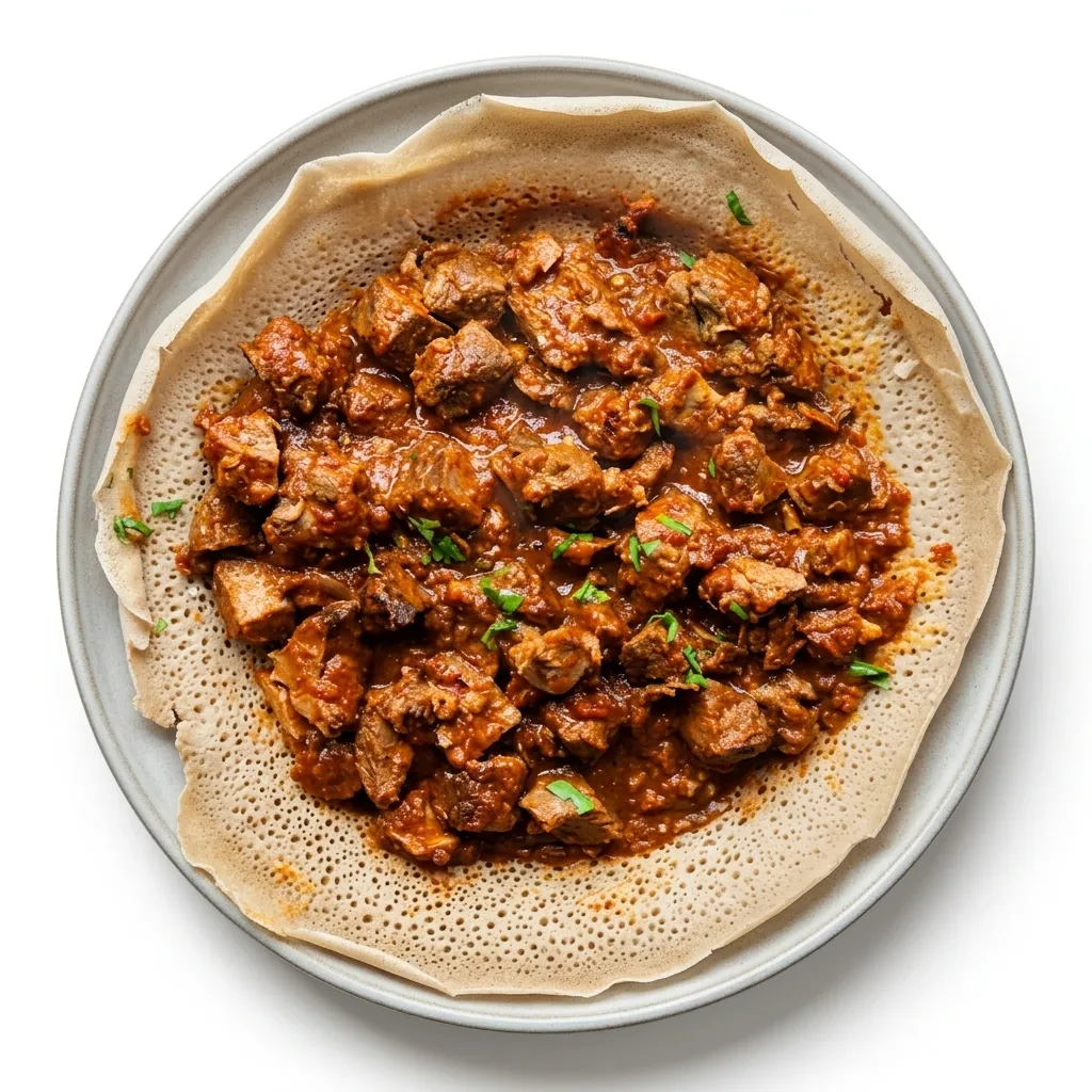 Awaze tibsi berbere butter beef and lamb strips with injera at Rimyya Friendship East African restaurant Winnipeg